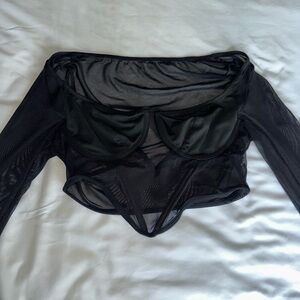 Elegant Black Mesh Long Sleeve Top